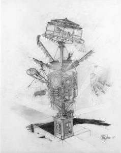 Untitled #1 (Fixed Head Star Grinding Mill), 2008, pencil on vellum, 20 in x 25 in